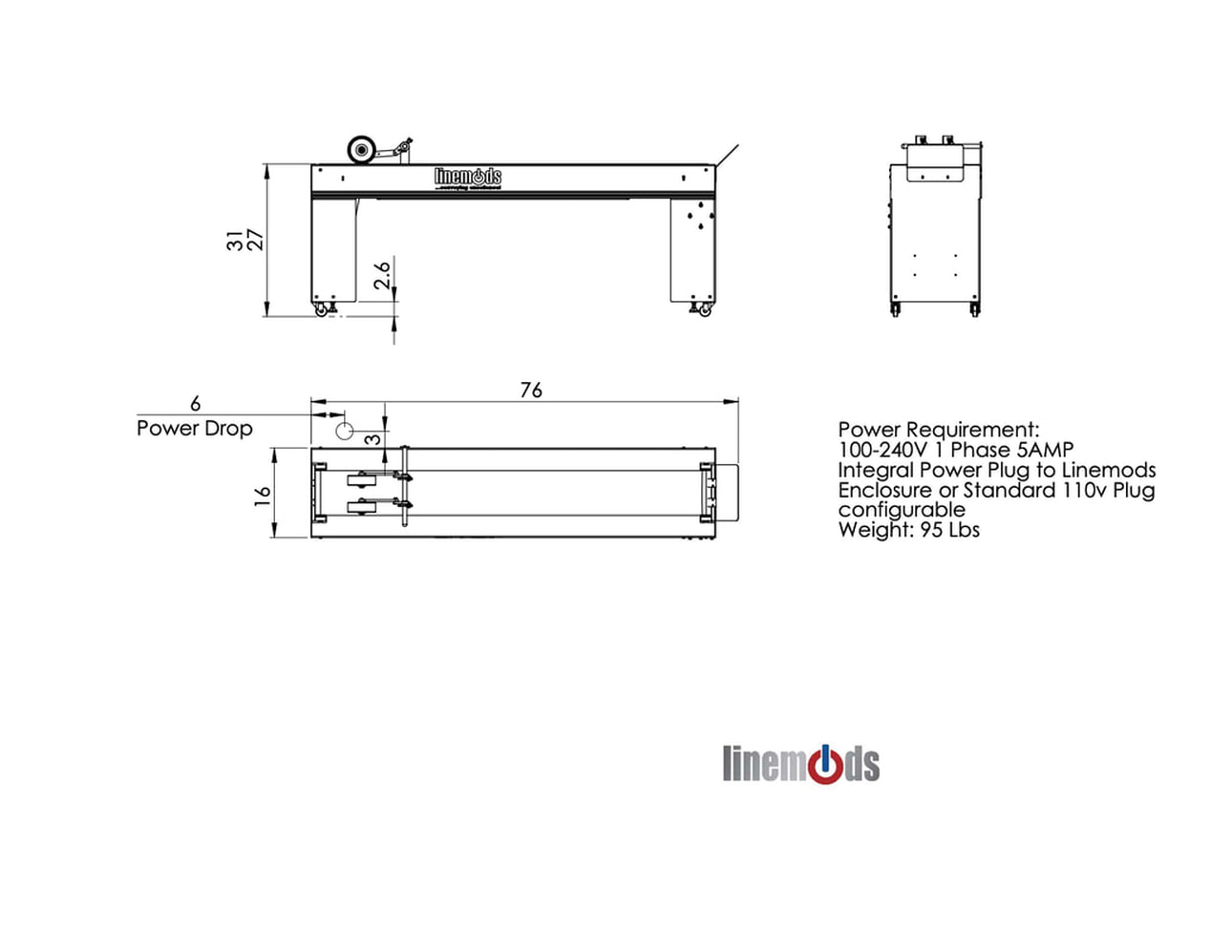 Linemods CNV 6 6' conveyor specs, sold by Capital Mailing Equipment