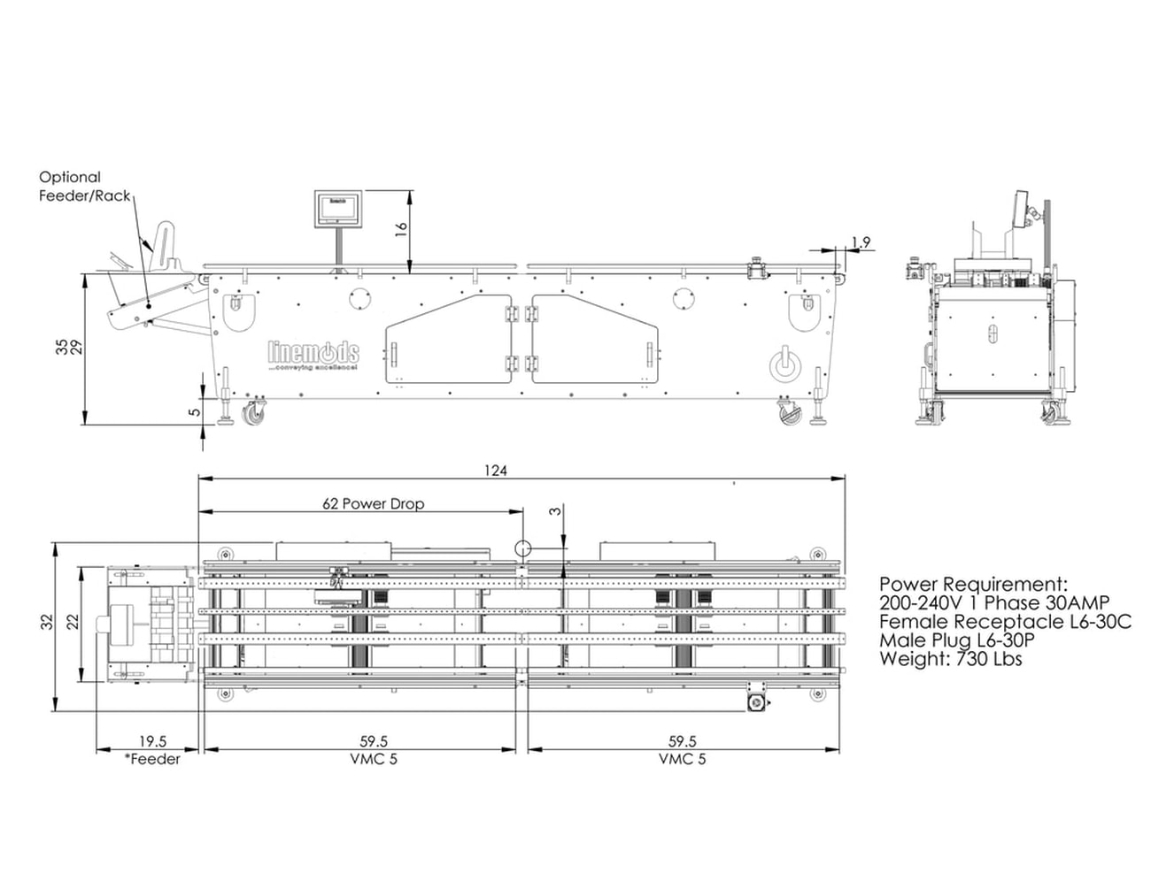 Linemods VMC 2010 Vacuum Transport / Finishing Conveyor specs
