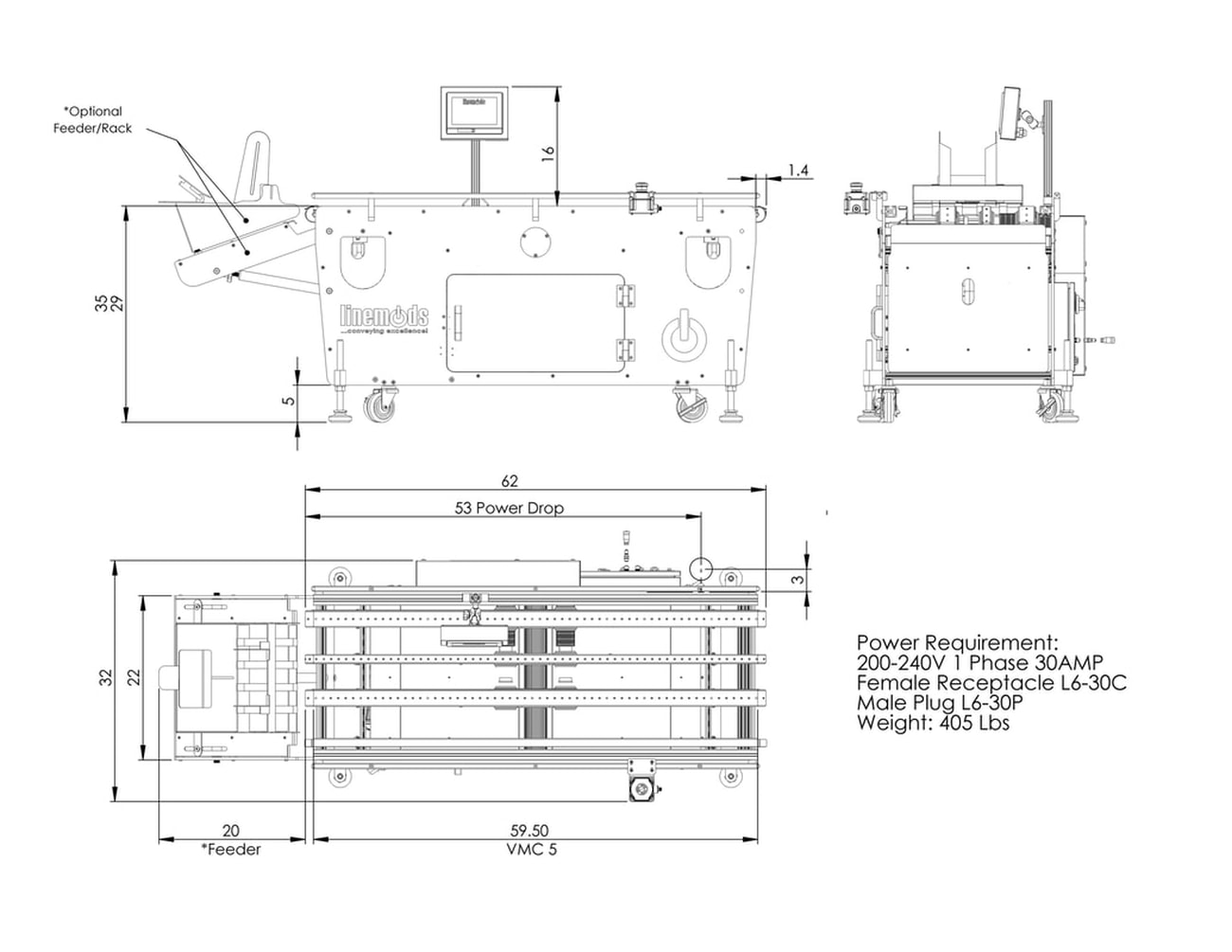 Linemods VMC 205 Vacuum Transport / Finishing Conveyor specs