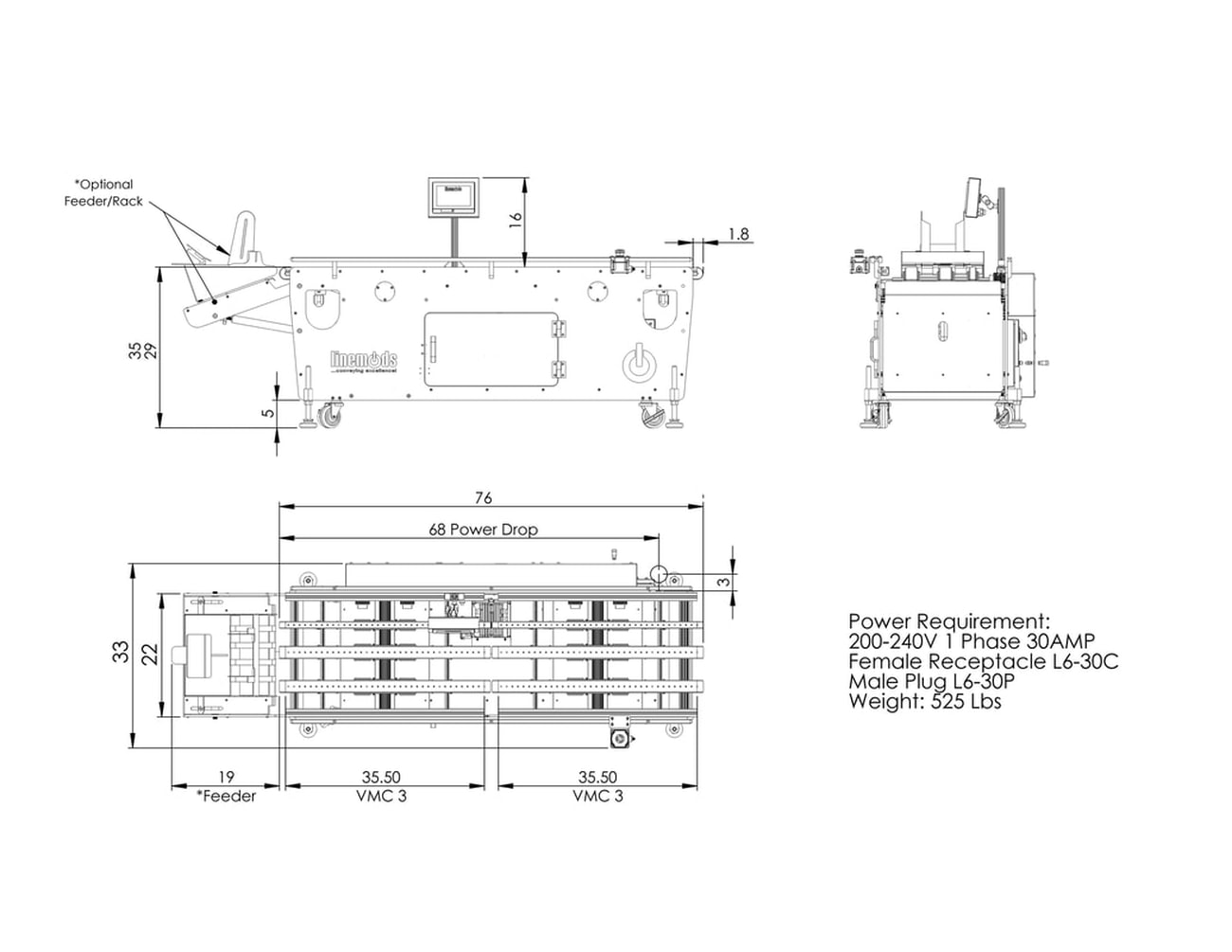 Linemods VMC 206 Vacuum Transport / Finishing Conveyor specs